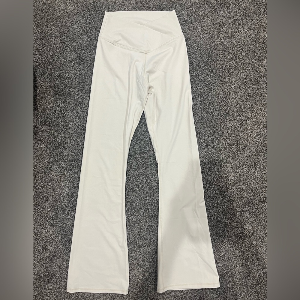 Cream Athletic Crossover Flare Leggings